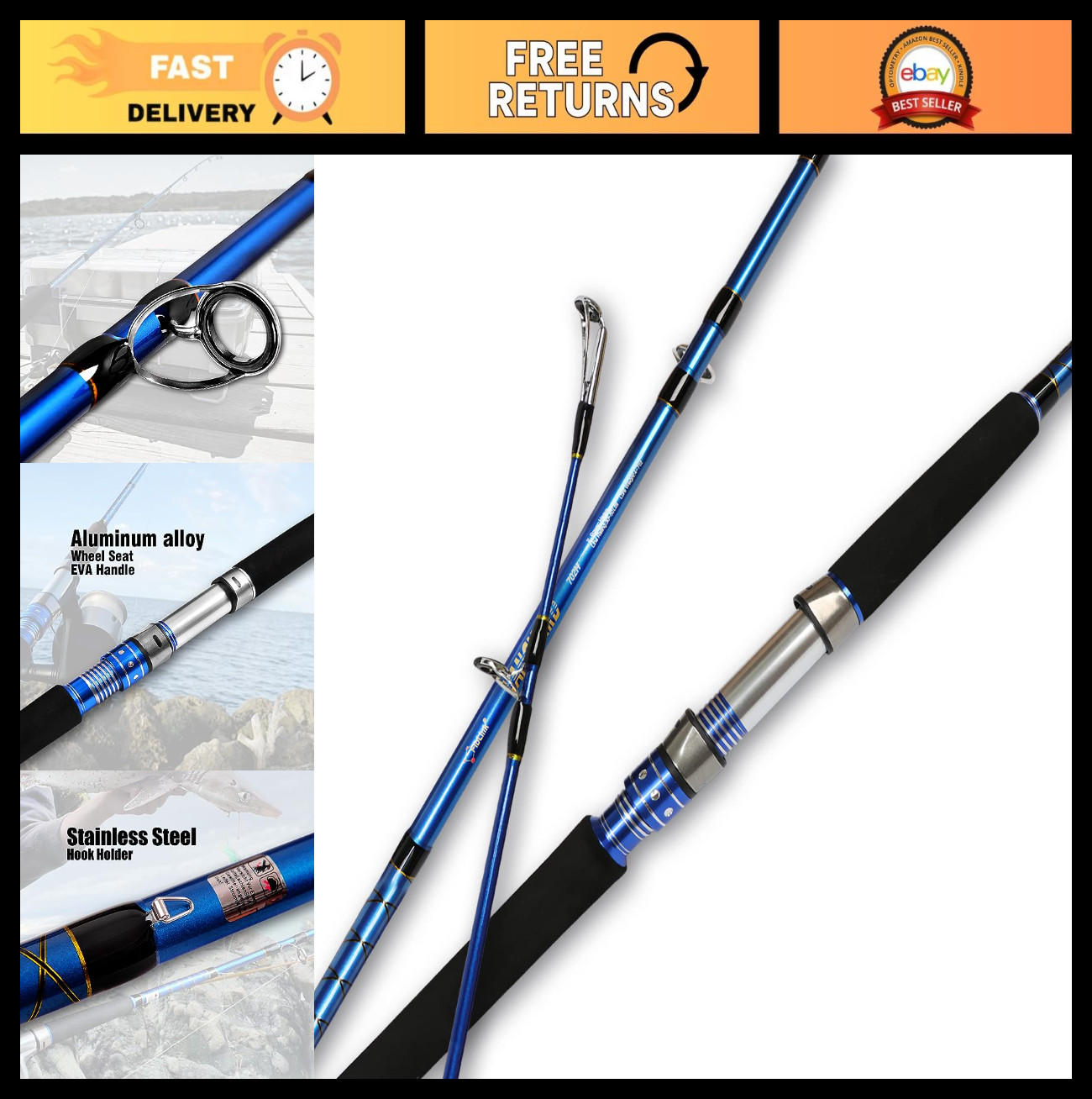 7ft Portable Saltwater Spinning Fishing Rod – Lightweight Graphite, 2-Piece Desi