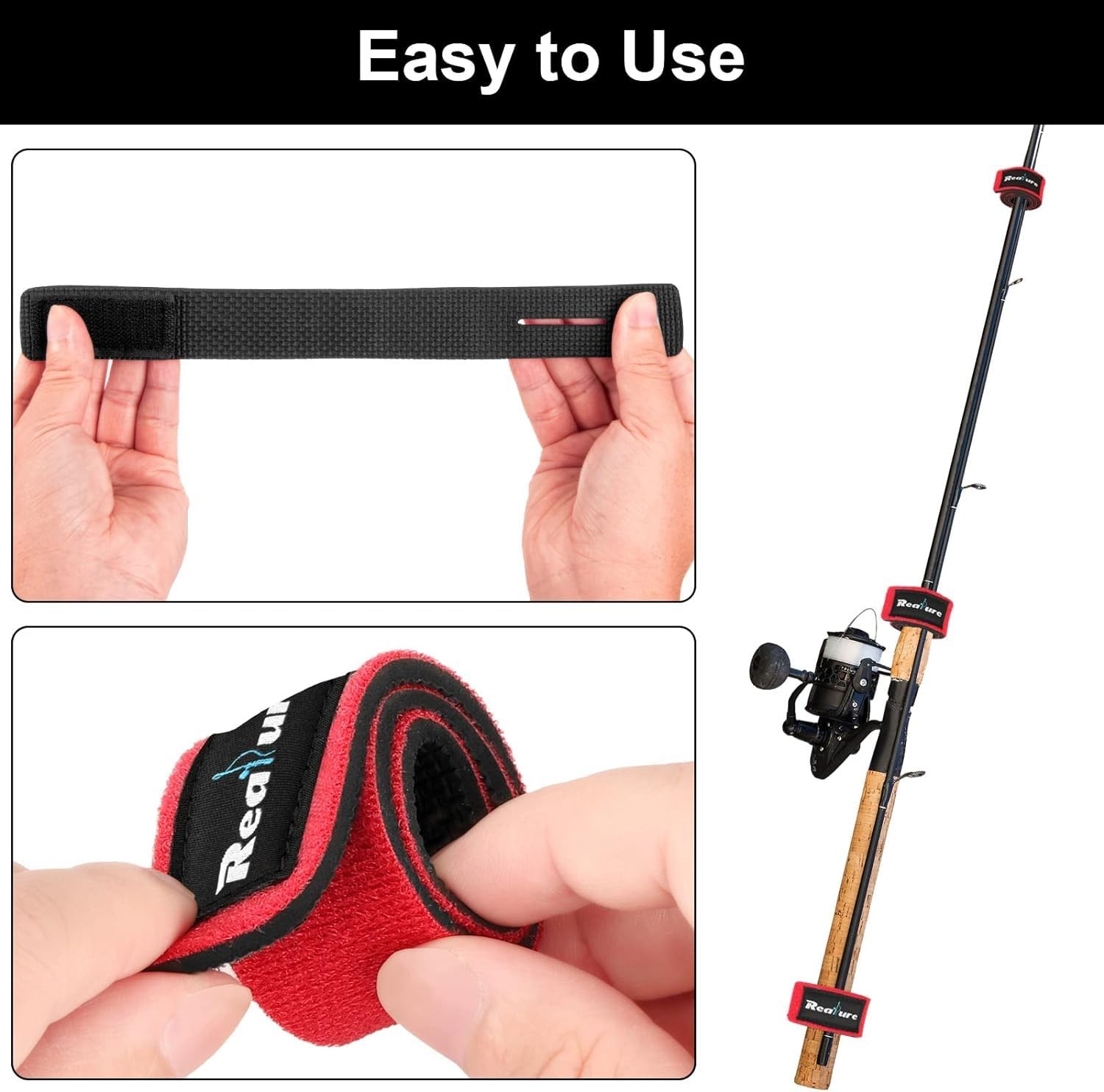Realure 8 Pcs Fishing Rod Straps – Adjustable 25cm x 3cm x 0.4cm, Red