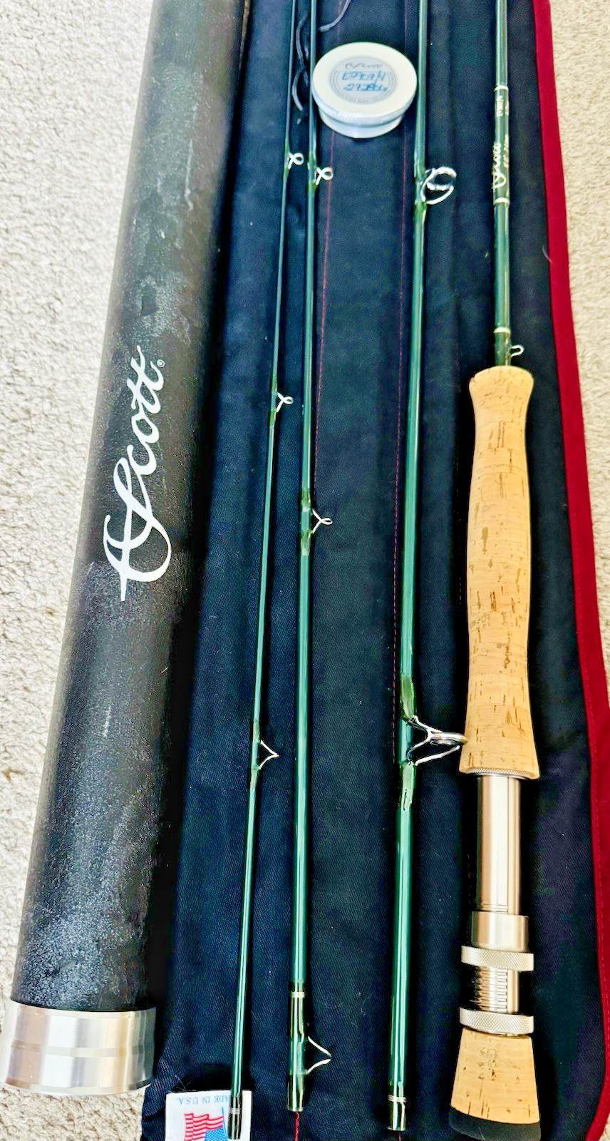 Scott E2 9 Foot #7 Graphite 4 Piece Trout Fly Rod with Travel Tube & Bag