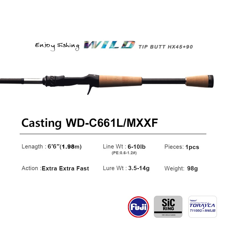 PURELURE WILD New 1-Piece Extra Fast Spinning Casting Fishing Rod Lightweight