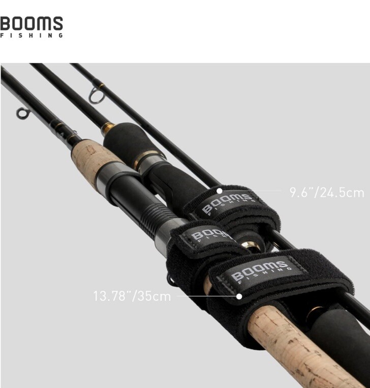 6 PCs Booms Fishing RS3 Fishing Rod Wrap Pole Strap Hook & Loop Black