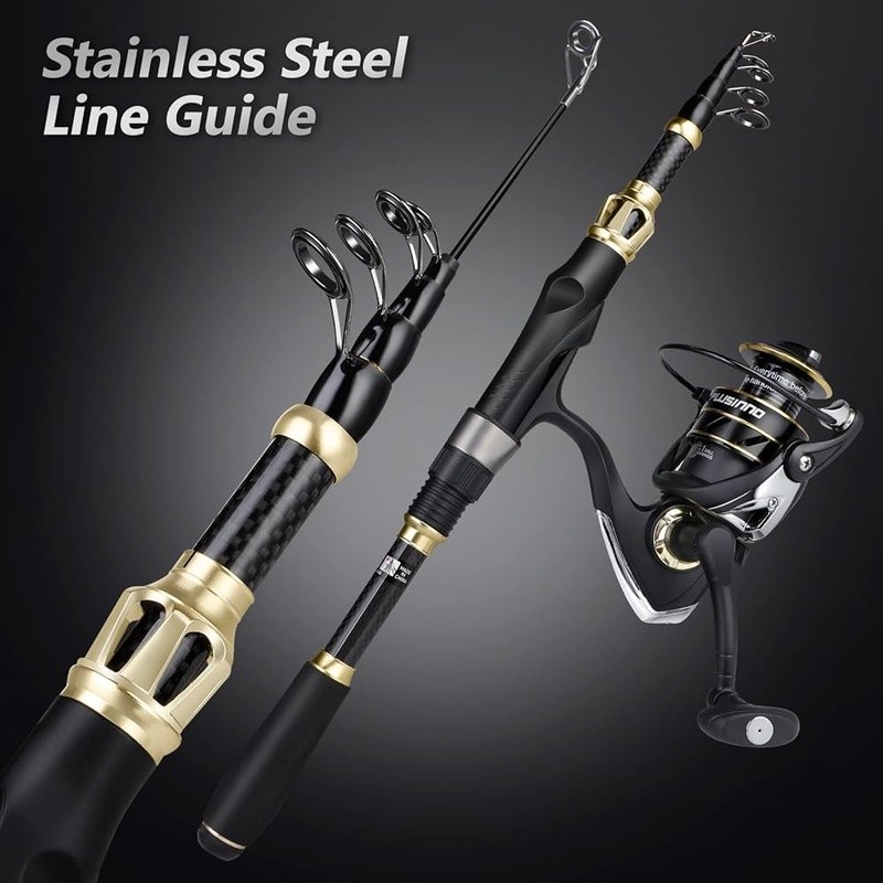 Telescopic Fishing Rod Carbon Fiber Sensitive Durable Guides Portable Carry Bag