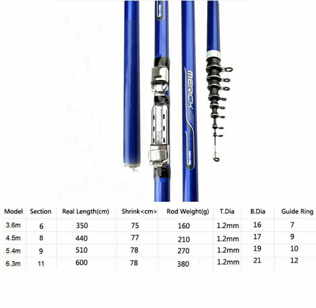 Carbon Fiber Spinning Fishing Rods 3.6M-6.3M Telescopic Rock Fishing Rods Trout