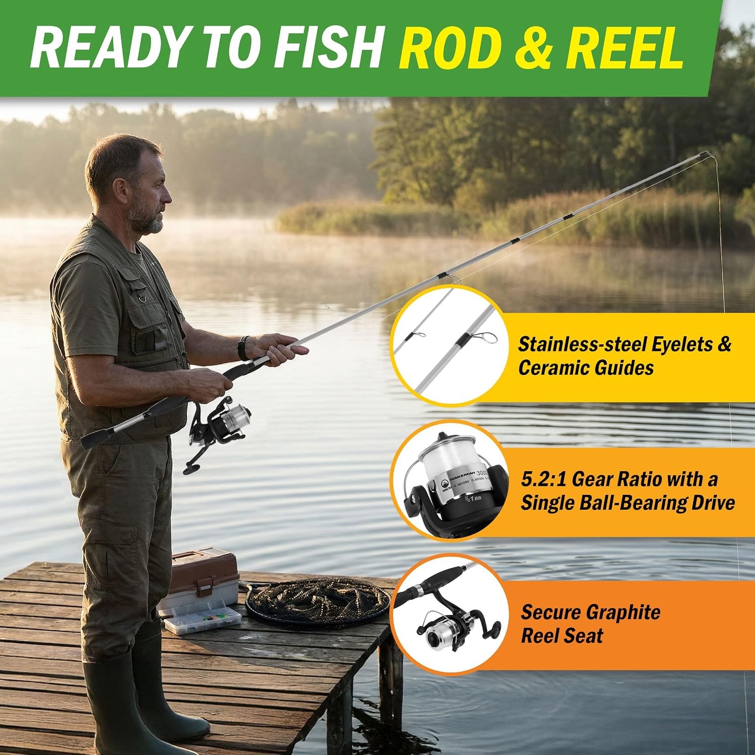 Fiberglass Collapsible Spinning Fishing Rod 78-Inch Silver Metallic Rods for