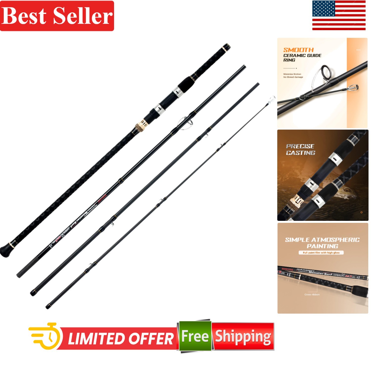 Ultra-Sensitive 15ft Graphite Spinning Rod – Fast Action for Surf Casting