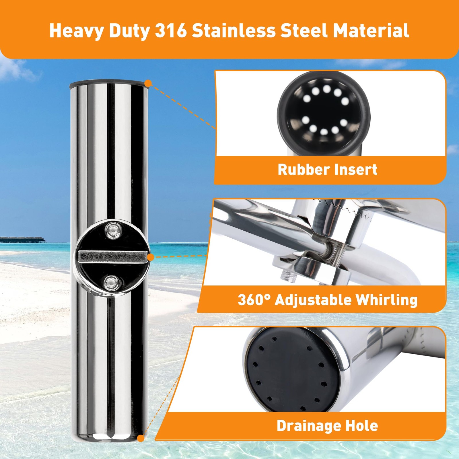 Xinkunmarine 2 Pack Fishing Rod Holders For Rail Mount Stainless Steel Clamp On