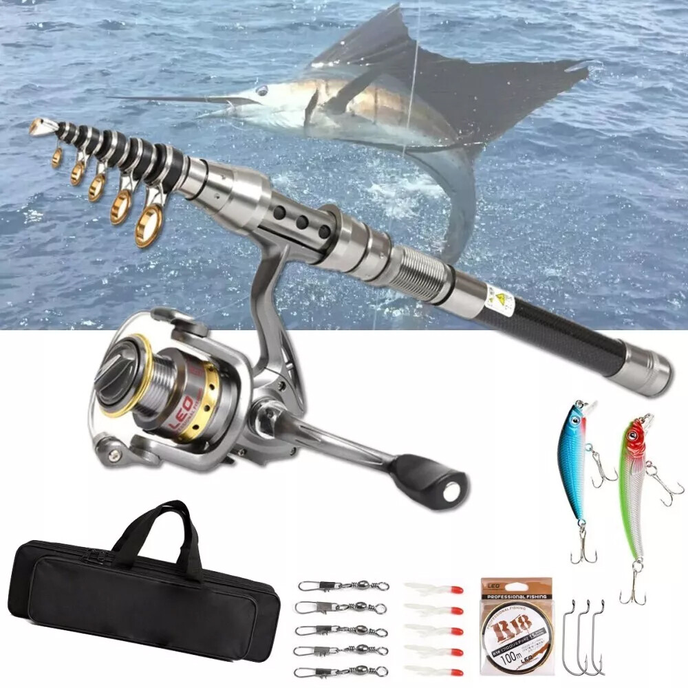 Carbon Fiber Telescopic Fishing Rod Pole Reel Combo Sea Saltwater Freshwater Kit