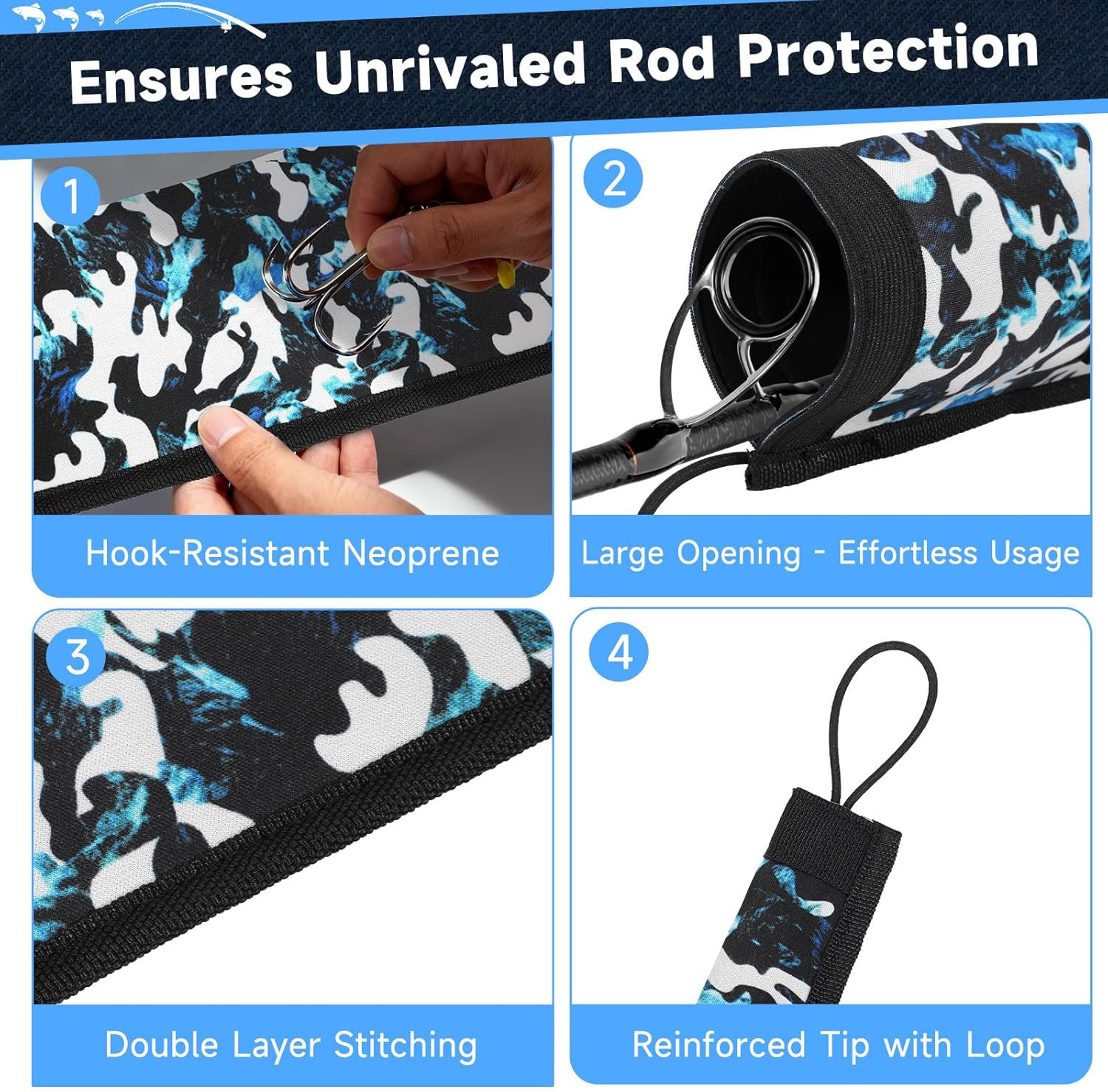 Neoprene Fishing Rod Sleeves for Casting, Spinning, Trolling Pole – Protective C