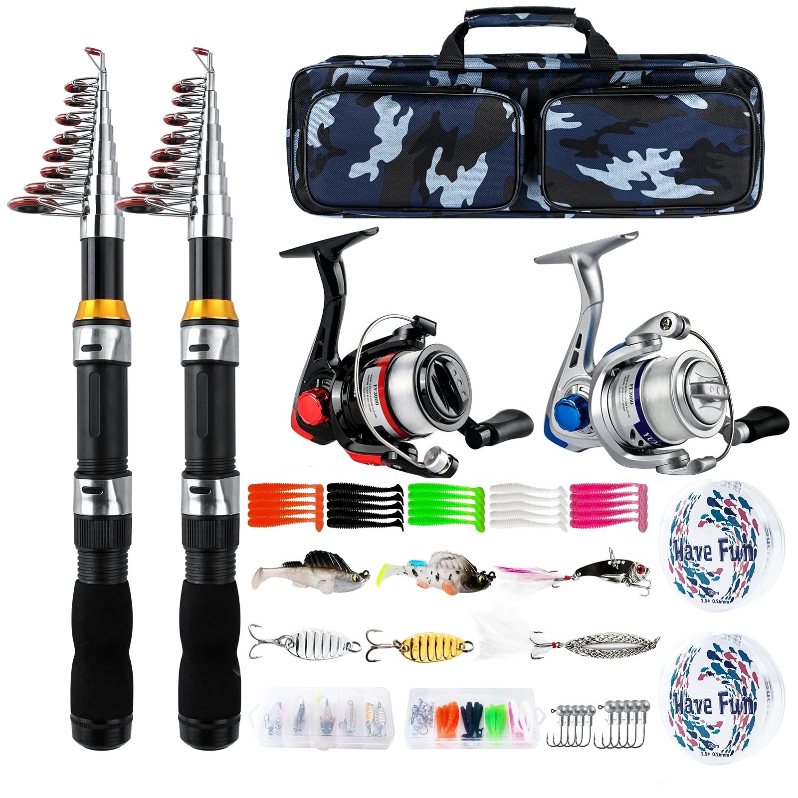 Telescopic Fishing Rod Reel Combo 2PCS 6.89FT Collapsible Fishing Pole Spinni…