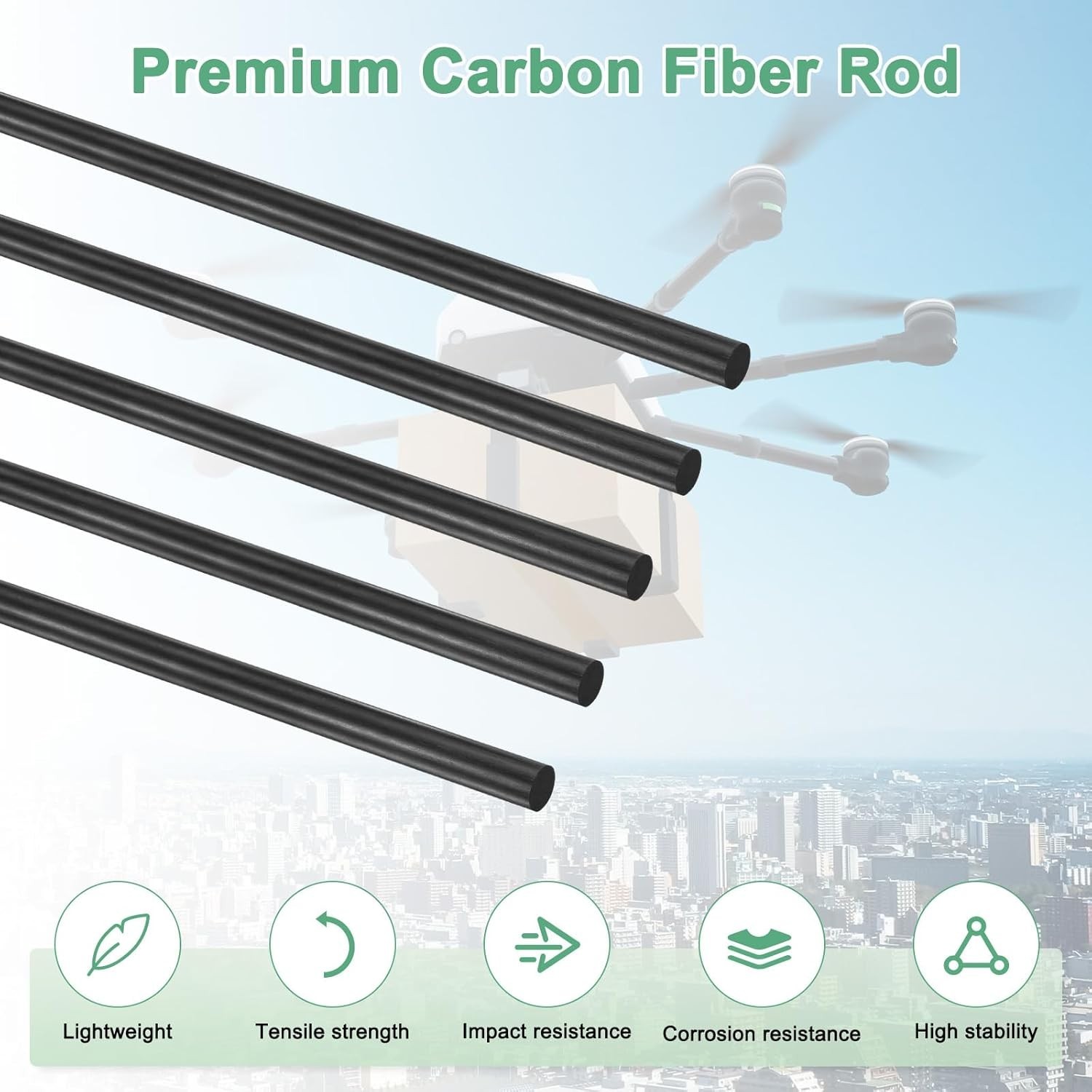 200mm by 2.5mm Carbon Fiber Rods – 6 Pack Matte Black for DIY Projects & RC Uses