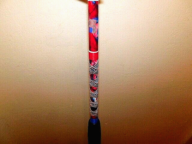 CUSTOM CONVENTIONAL BOAT ROD 7′ RED WHITE BLUE MARBLE 50-80 LB TURBOS NEW