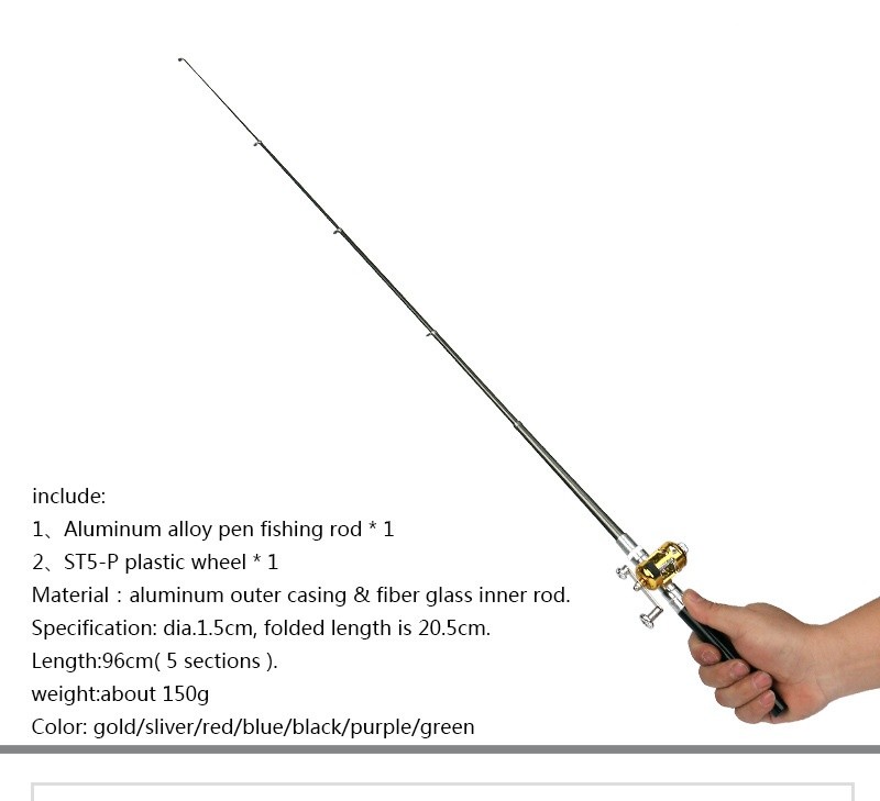 Mini Portable Pocket Fish Pen Shape Aluminum Alloy Fishing Rod Pole Reel NEW