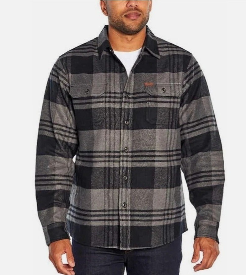 Orvis Men’s M Black & Gray Plaid Button-Up Flannel Shirt Jacket G1572