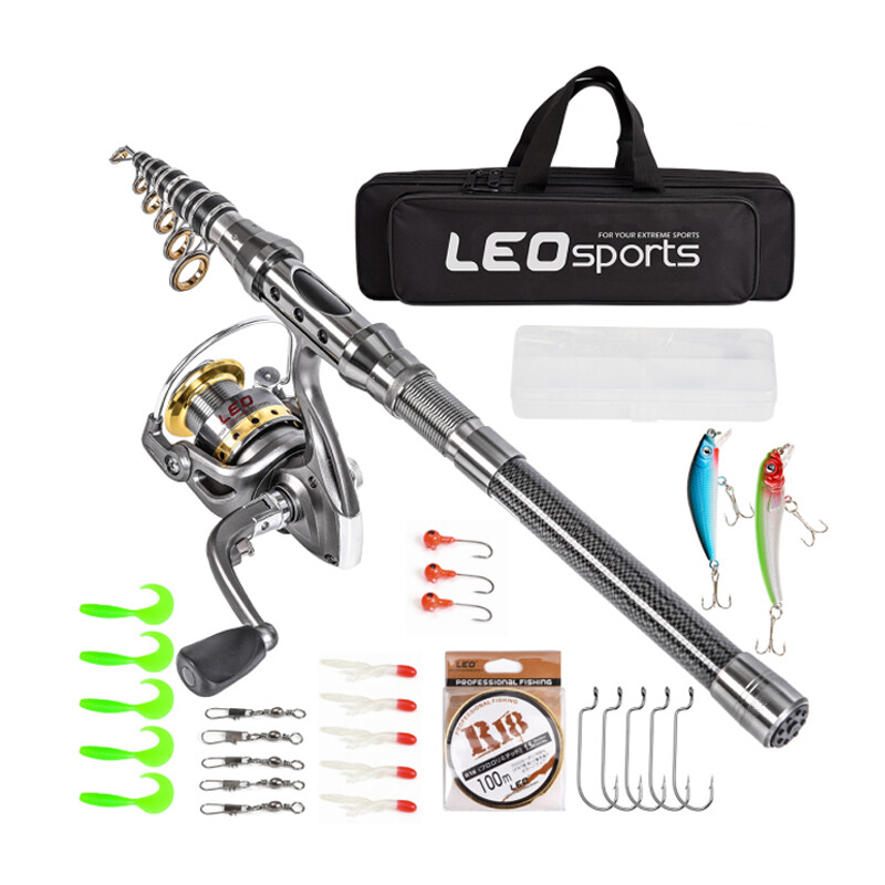 Carbon Fiber Telescopic Fishing Rod Pole Reel Combo Sea Saltwater Freshwater Kit