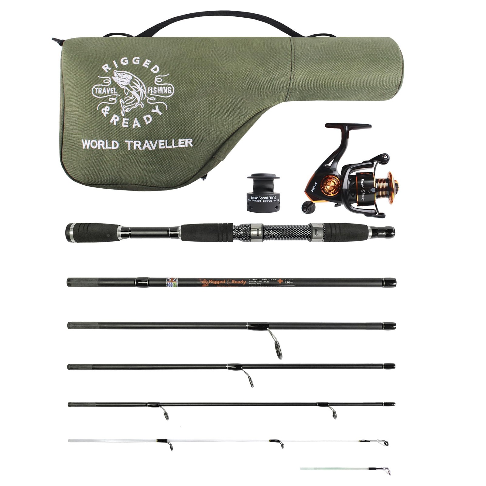Rigged and Ready World Traveller Rod Reel Case Combination + 2 Tips 215+190cm…