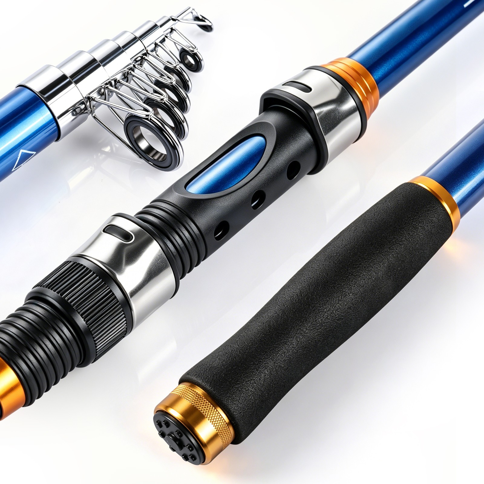 11.8FT Carbon Fiber Telescopic Fishing Rod Pole Sea Saltwater Freshwater Blue