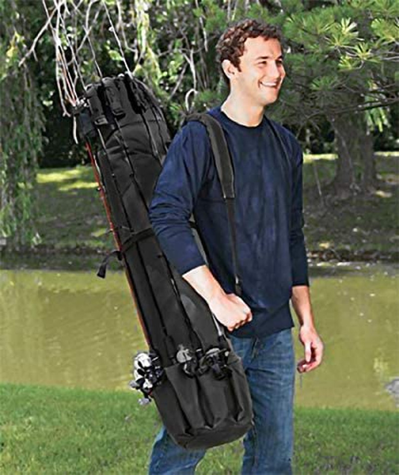 Durable Canvas Fishing Rod & Reel Organizer Bag Travel Carry Case Bag- Holds 5 P