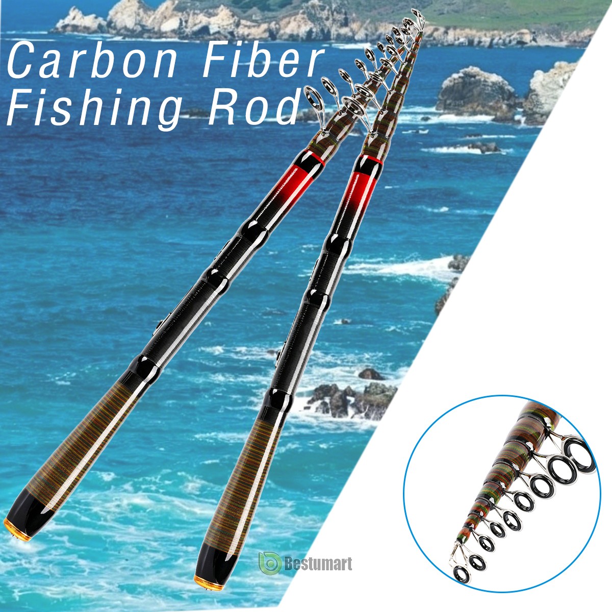 2/4X Carbon Fiber Telescopic Fishing Rod Spinning Pole Sea Saltwater Freshwater
