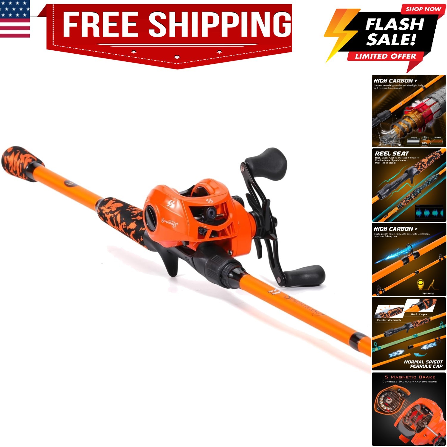 Baitcaster Combo, IM7 Graphite 2Pc Blank Rods,M/MH Power,EVA Handle & Stainle…