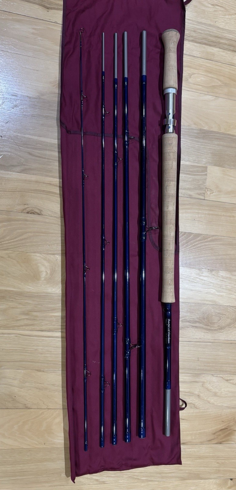Sharpe’s of Aberdeen Plus 3 15’3″ #10/11 4pc Blue Fiberglass Fly Rod Cork Handle