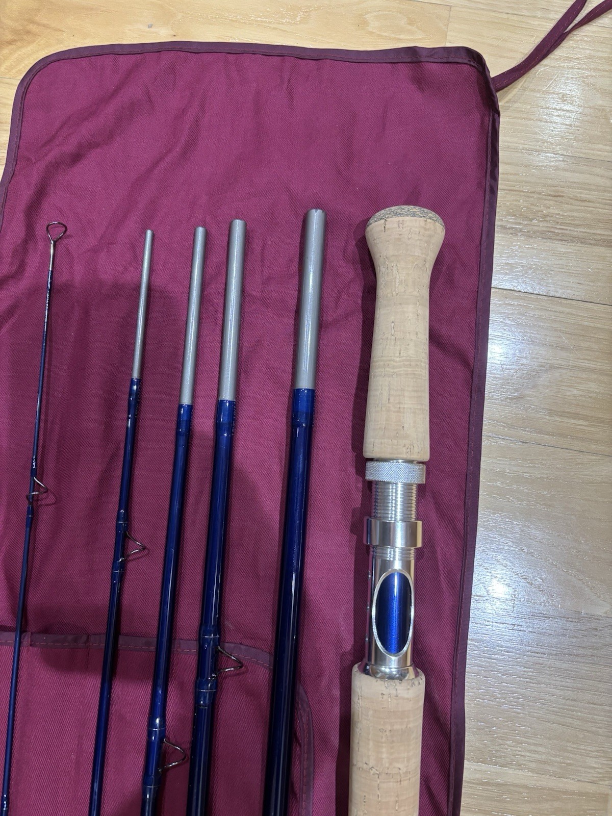 Sharpe’s of Aberdeen Plus 3 15’3″ #10/11 4pc Blue Fiberglass Fly Rod Cork Handle