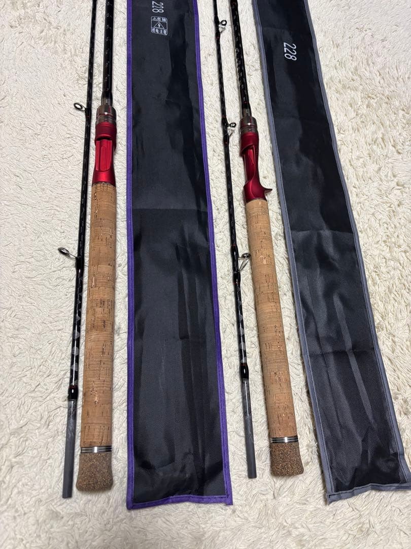 228 Bass Rod Cork Handle Black Red with Rod Case