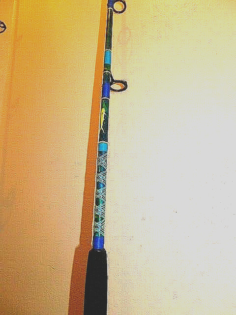 CUSTOM SPINNING ROD MAHI BLUE GREEN YELLOW MARBLE 25-50 LB FUJI GUIDES 7′ NEW