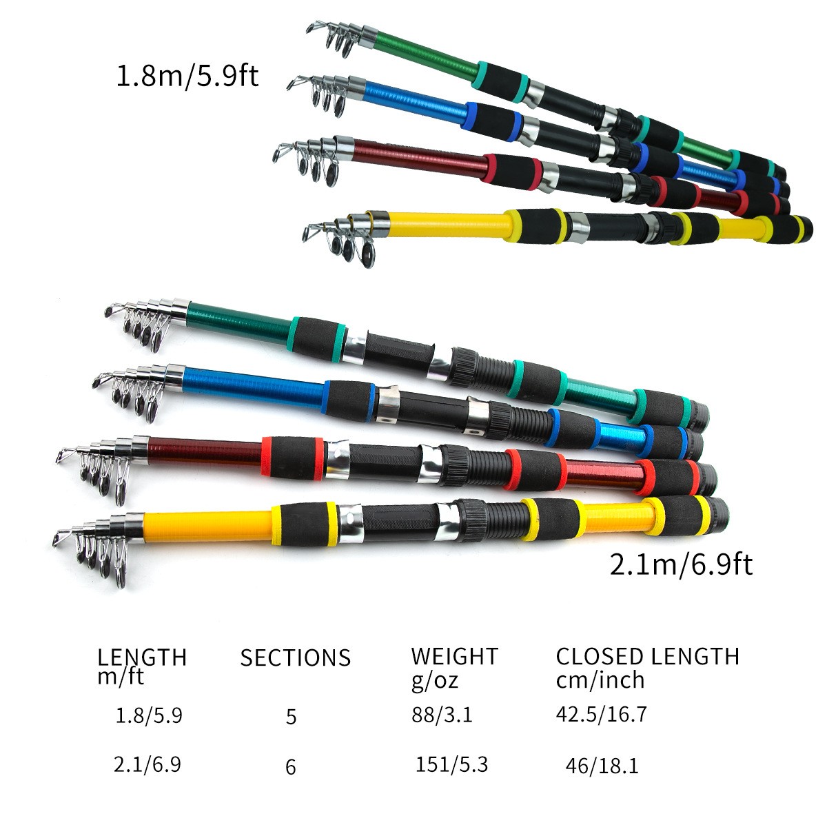 1.8M-3M Lightweight Telescoping Fishing Pole Complete Set with Accessories