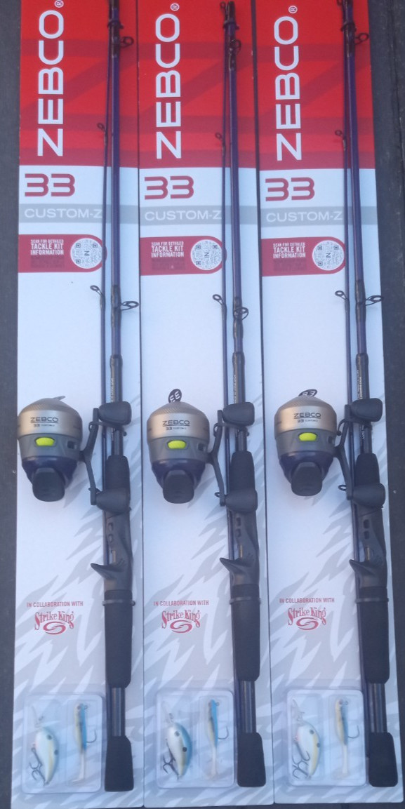 lot 3* new Zebco metal 33 Custom-Z 6″6′ rod Combo w/strike king crankbait