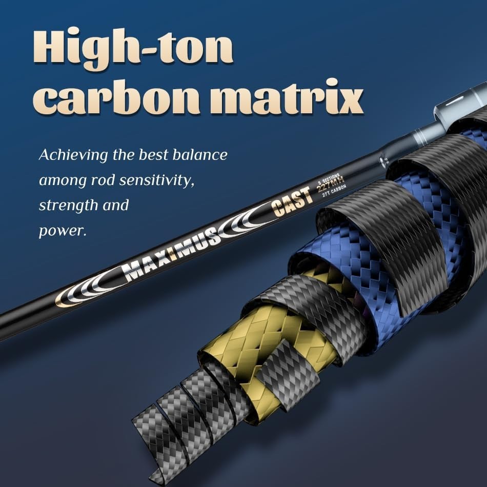 Maximus Fishing Rod Carbon Fiber Fuji Guides EVA Handle Black