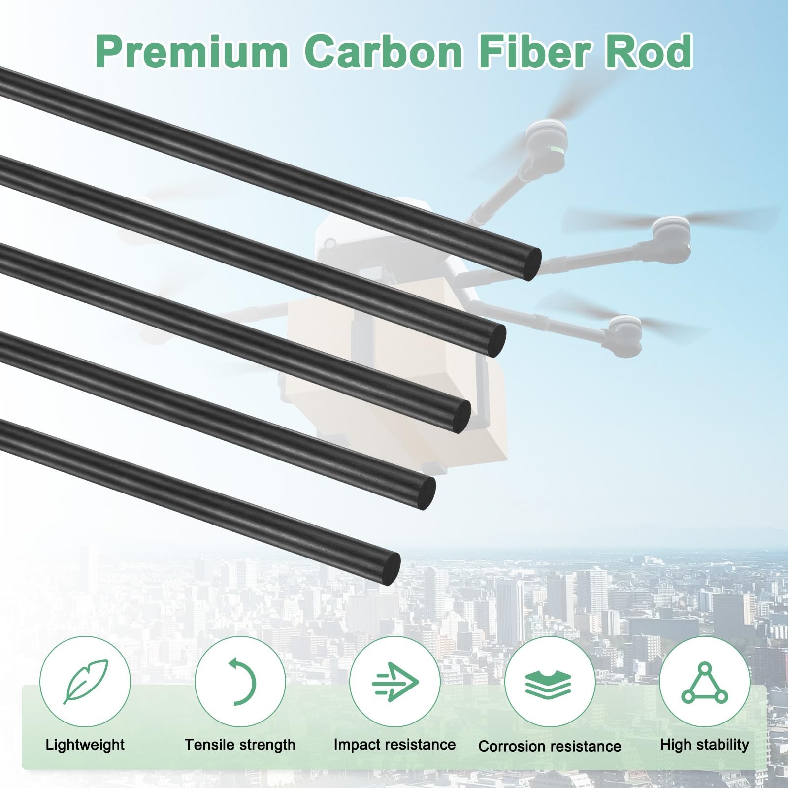 M METERXITY 6-Pack Carbon Fiber Rods, 200mm Length 3mm Dia x 3mm, Black