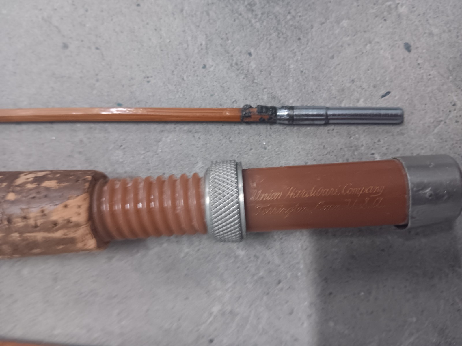 Union Hardware Co Vintage Bamboo 9′ 3pc 7wt Fly Rod Cork Brown Trout