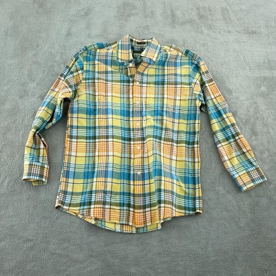Orvis Mens Signature Collection Plaid Button-Down Shirt Medium Yellow 4420