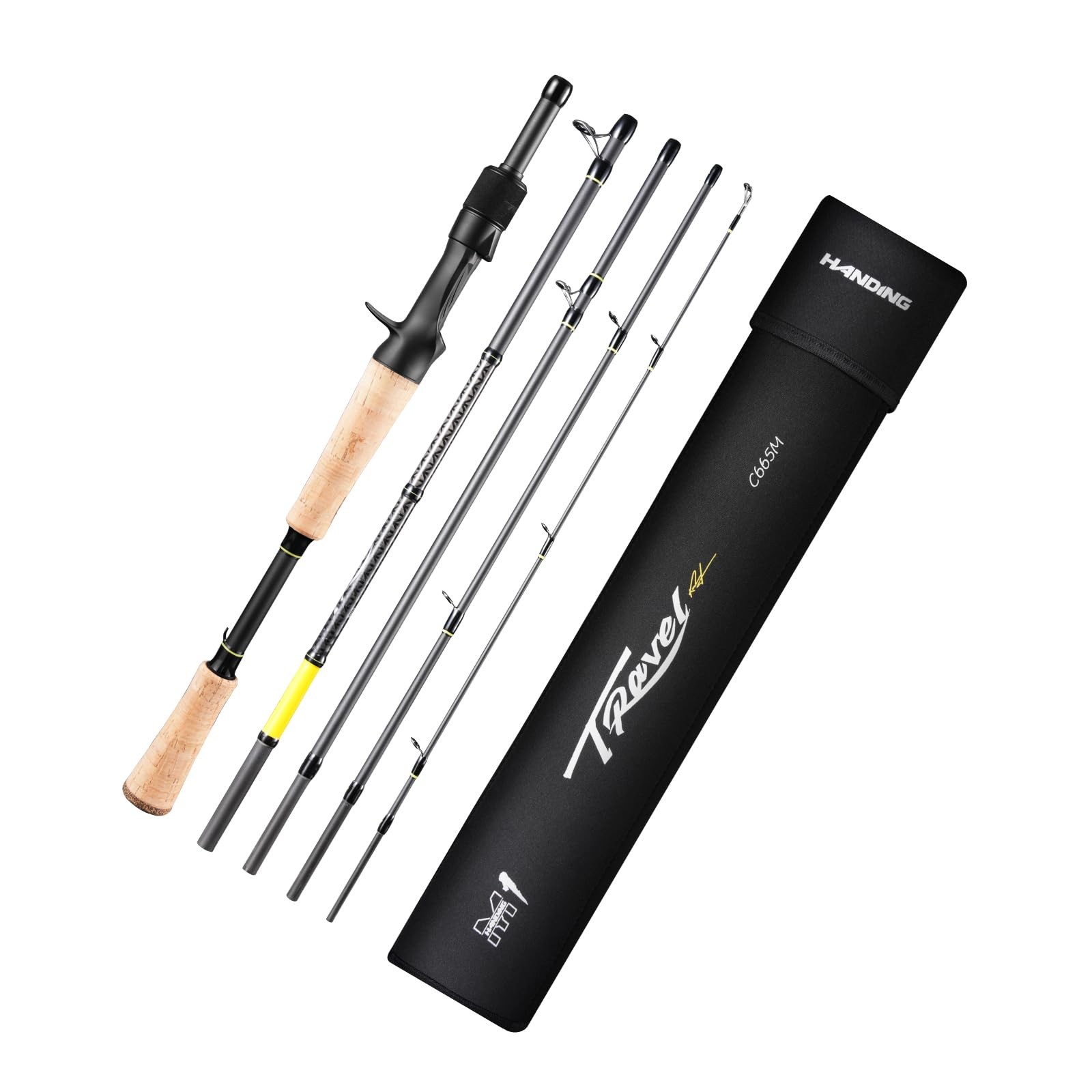 HANDING M1 Bass Fishing Rod 5 Piece Cast 6’6”- Medium – Fast – 5pcs, Black