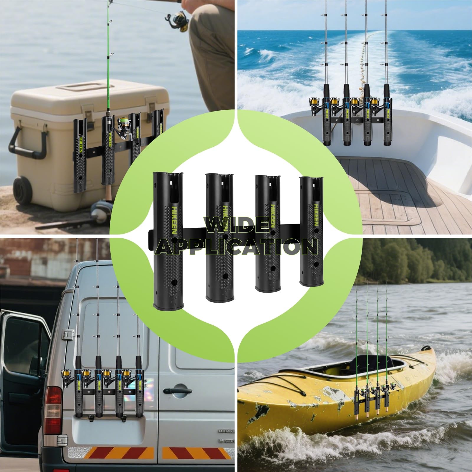 Hikeen Adjustable Fishing Rod Holder 4 Tube Fishing Pole Holders Wall-Mounted