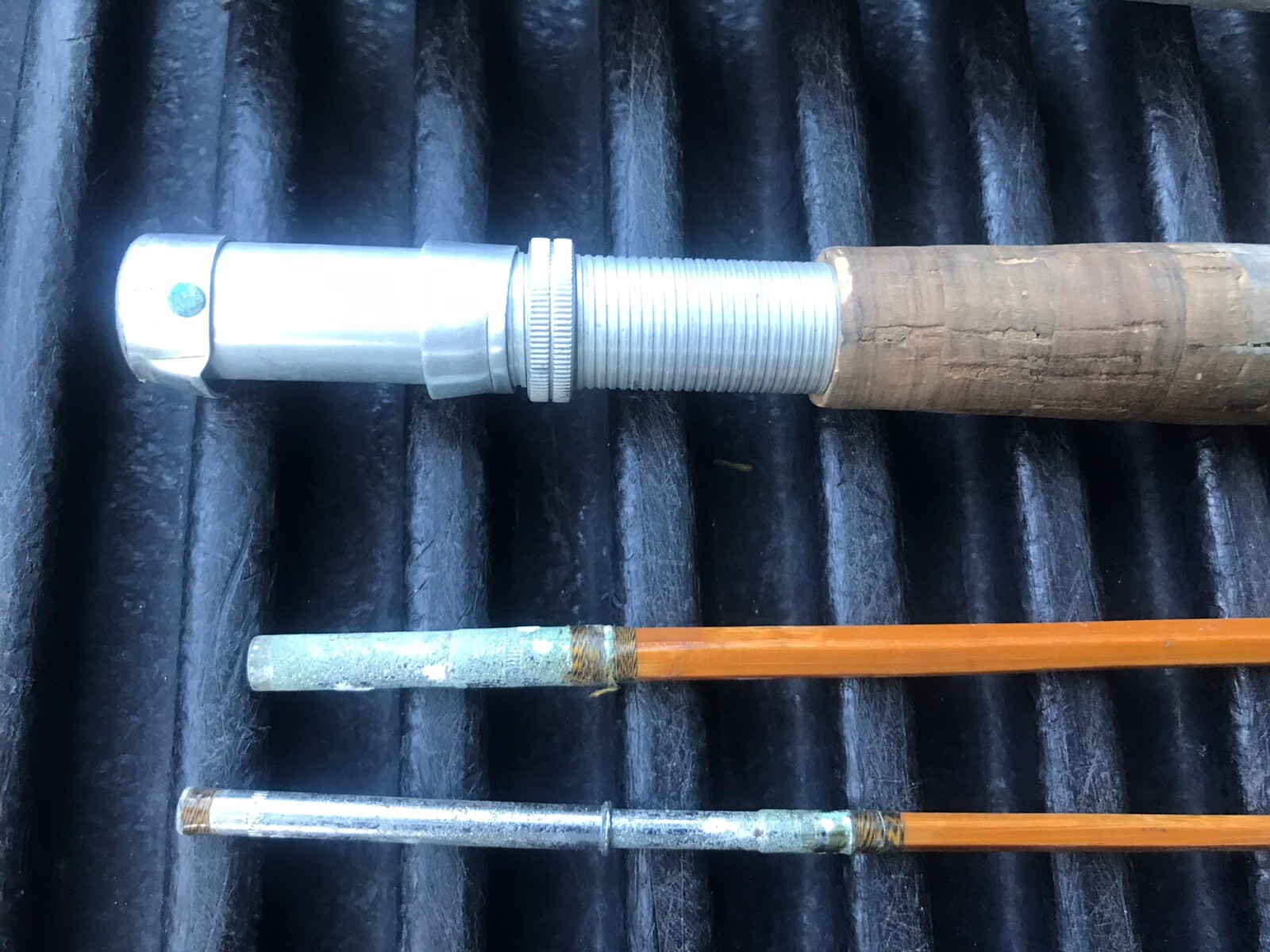 NKK 3pc Made in Japan Bamboo Fly Fishing Rod With Metal Vtg Tube Case