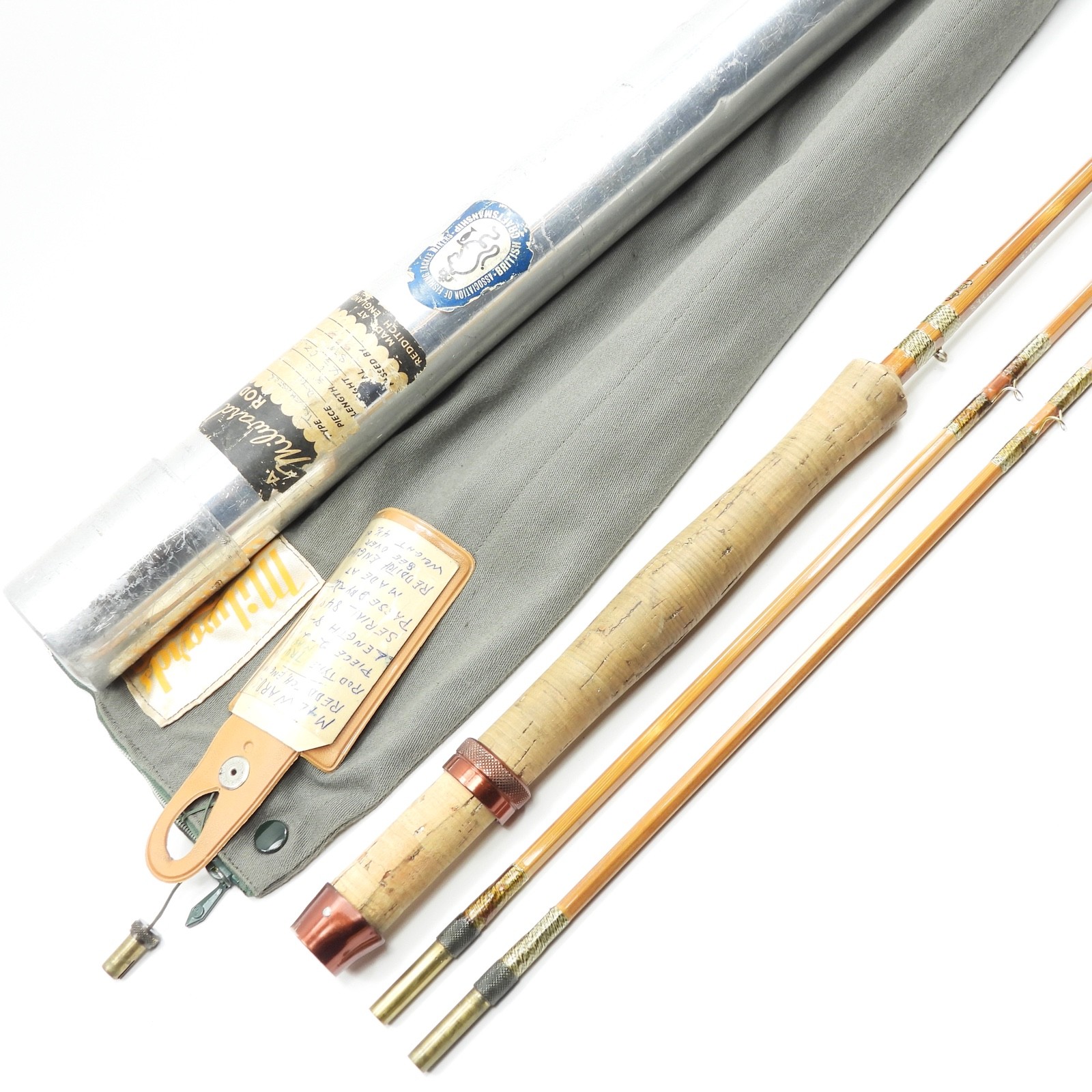 Milwards “Troutmaster” Bamboo Fly Rod. 8’ 10”. 6-7wt. W/ Tube & Sock. England.
