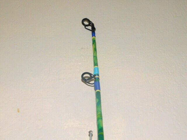 CUSTOM SPINNING ROD MAHI BLUE GREEN YELLOW MARBLE 25-50 LB 7′ NEW