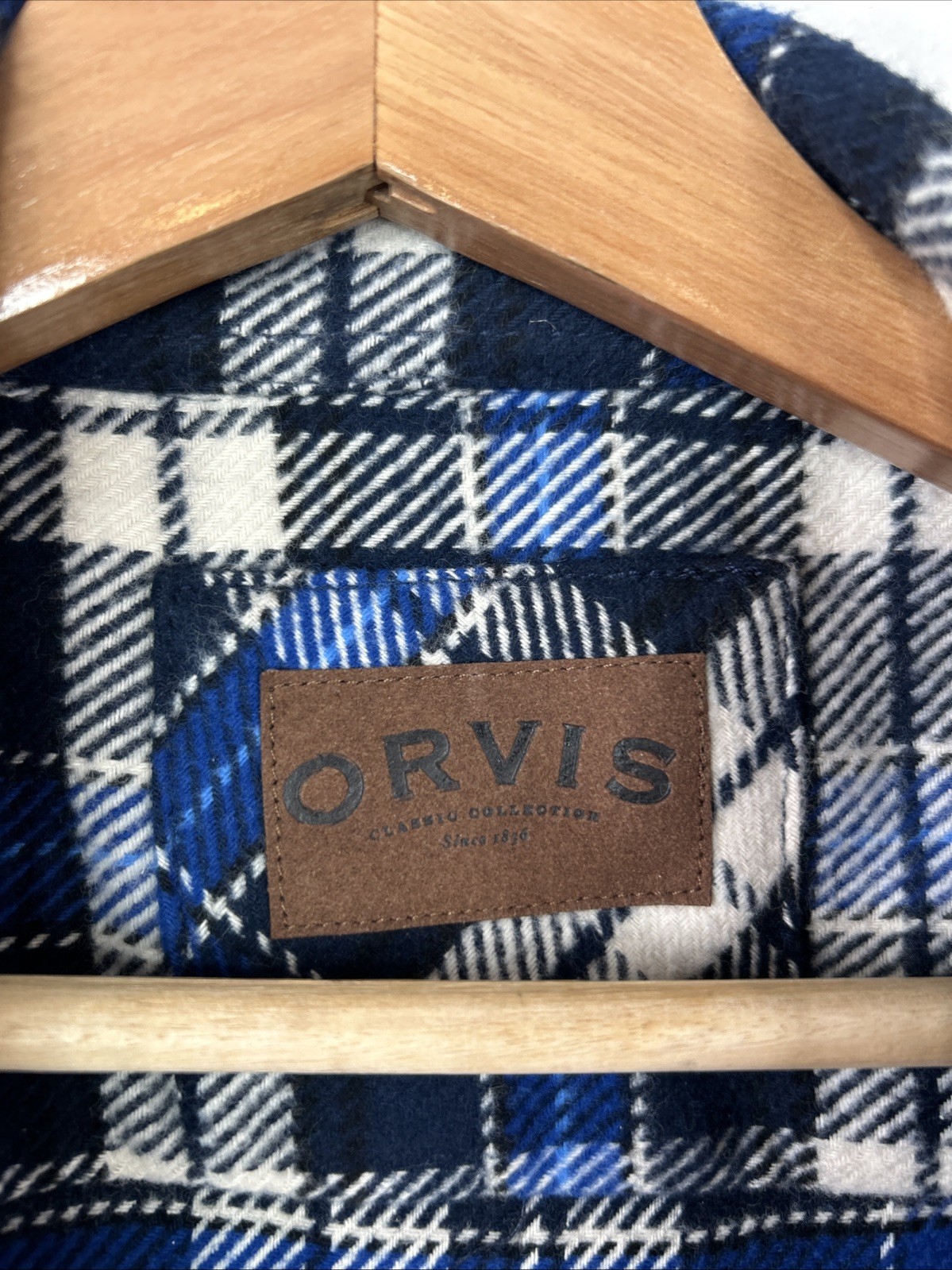 Orvis Mens XXL Blue White Plaid Flannel Pockets Heavyweight Outdoor Shirt Jacket
