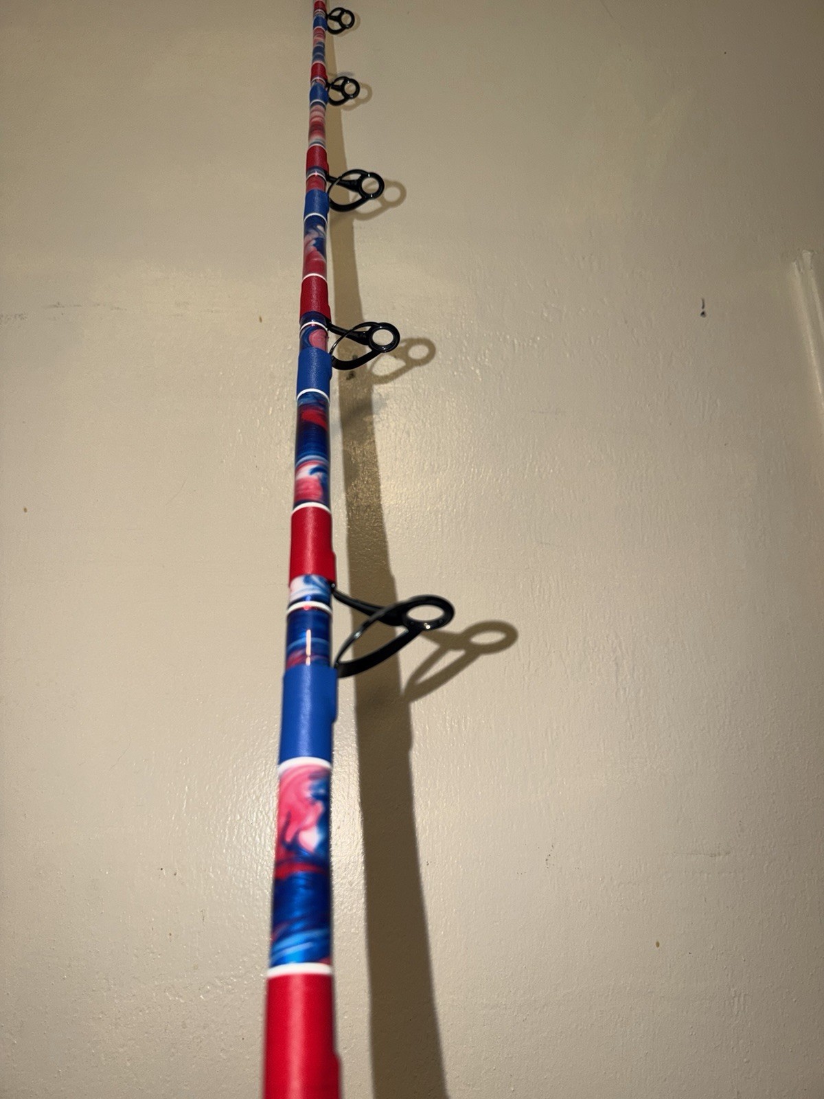 CUSTOM SHARK ROD 8’5″ RED,WHITE.BLUE 8’5 80-130 LB STUART TOP & UB-4 NEW