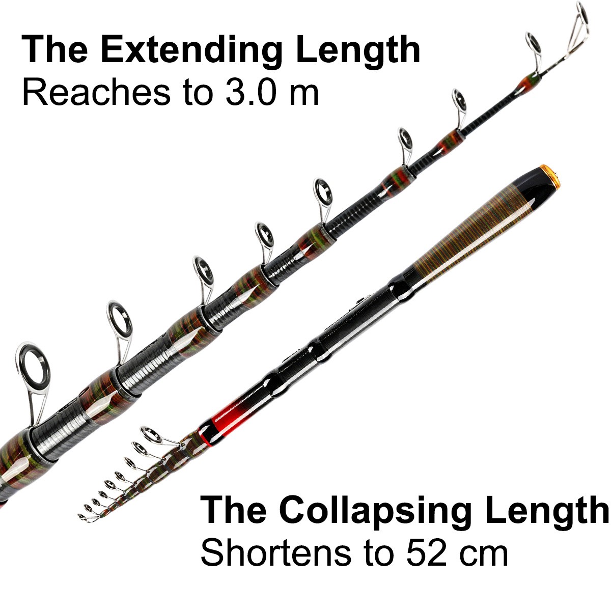 3M Carbon Fiber Telescopic Fishing Rod Fish Pole for Sea Saltwater Freshwater