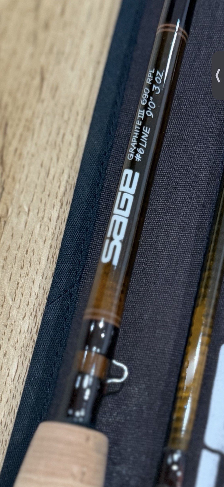 features a Sage Graphite III 690 RPL fly fishing rod NO TUBE