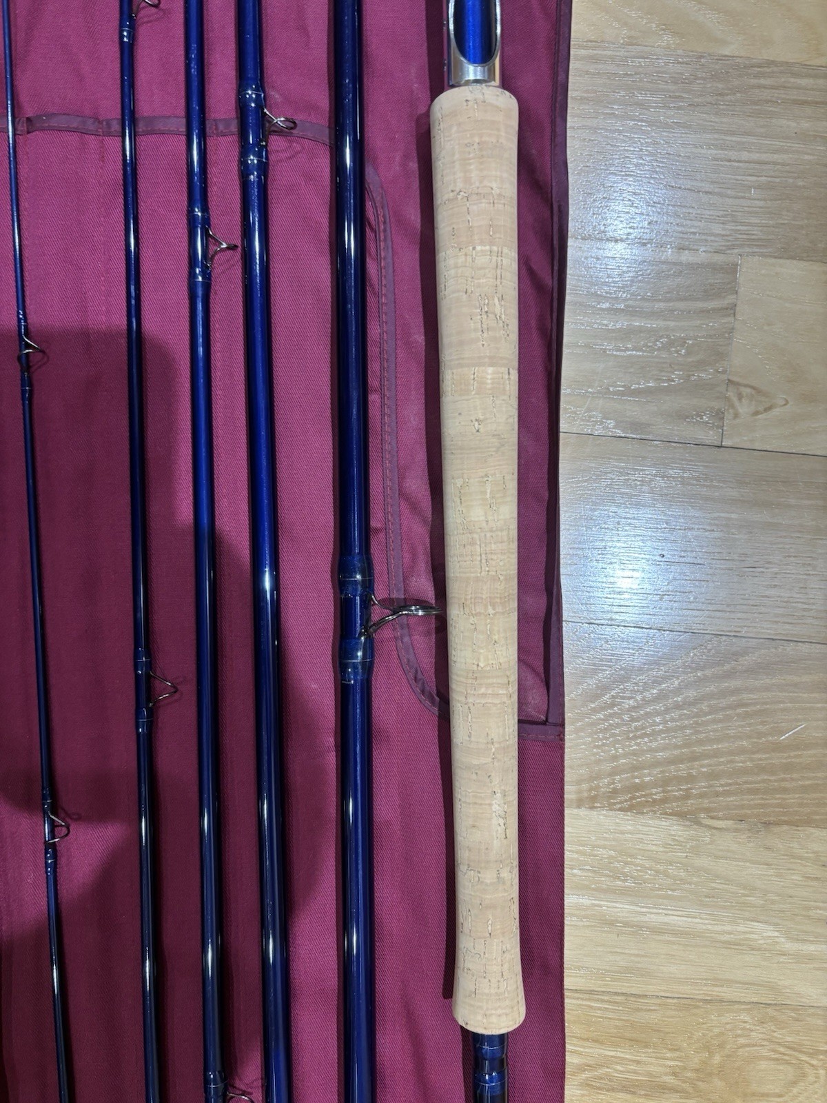 Sharpe’s of Aberdeen Plus 3 15’3″ #10/11 4pc Blue Fiberglass Fly Rod Cork Handle