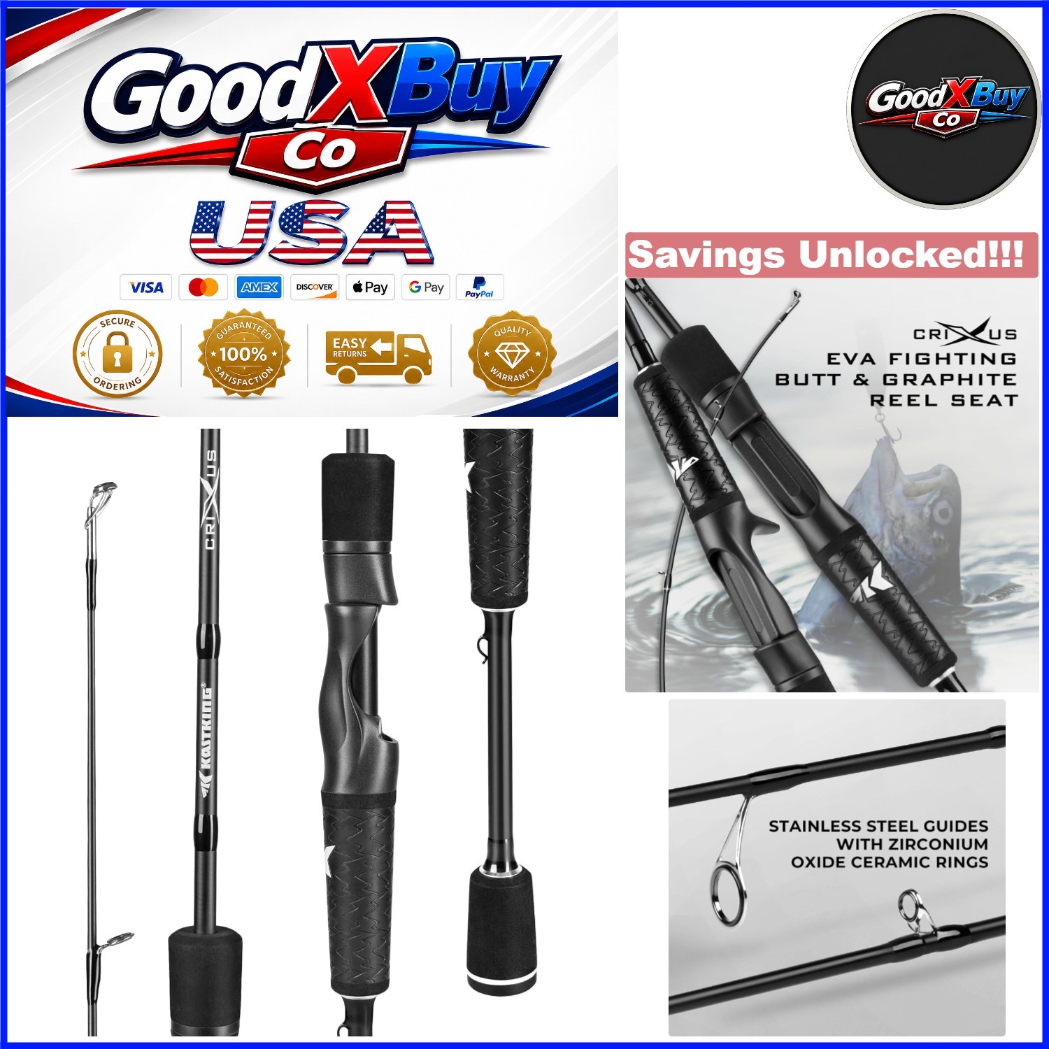 Crixus 7′ Medium Heavy Spinning Casting Rod IM6 Graphite Stainless Guides