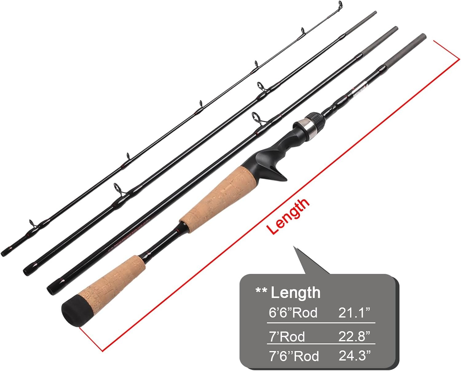 Fiblink 4 Pieces Travel Casting Rod Carbon Baitcasting