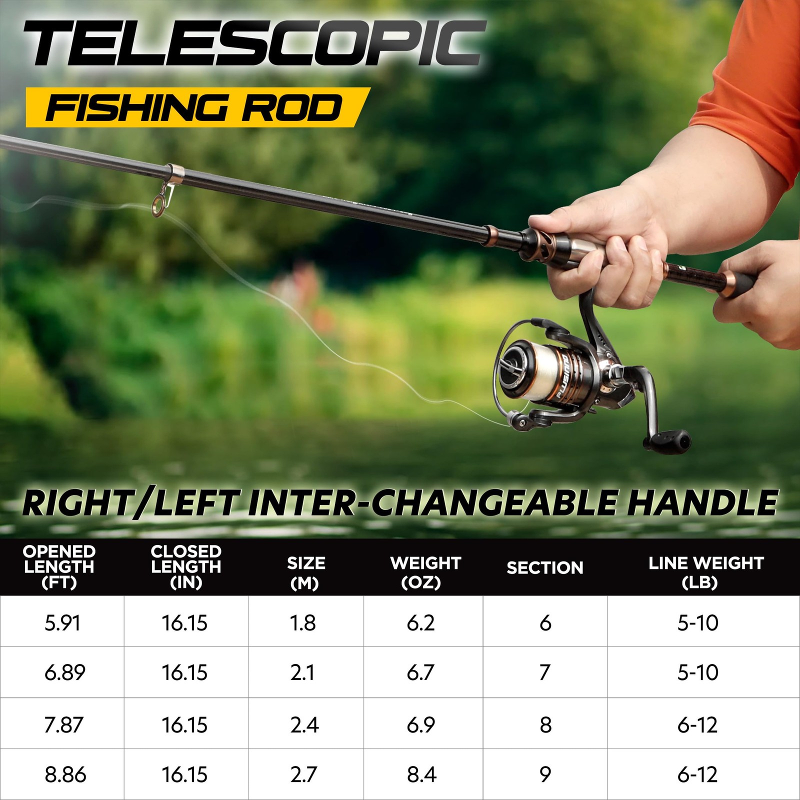 Fishing Rod and Reel Combos – Carbon Fiber Telescopic Fishing Pole – Spinning…