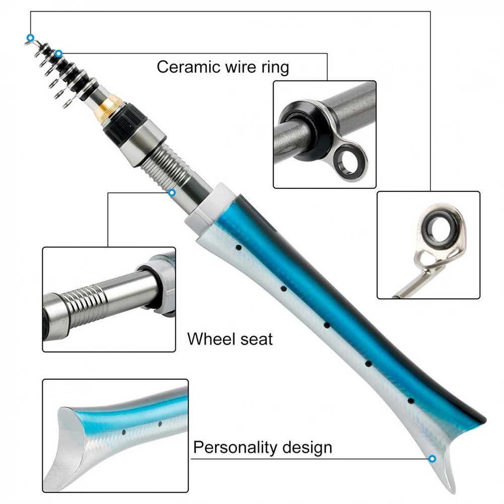 Carbon Fiber Fishing Rod with Unique Fish Shaped Design Blue Green or Red