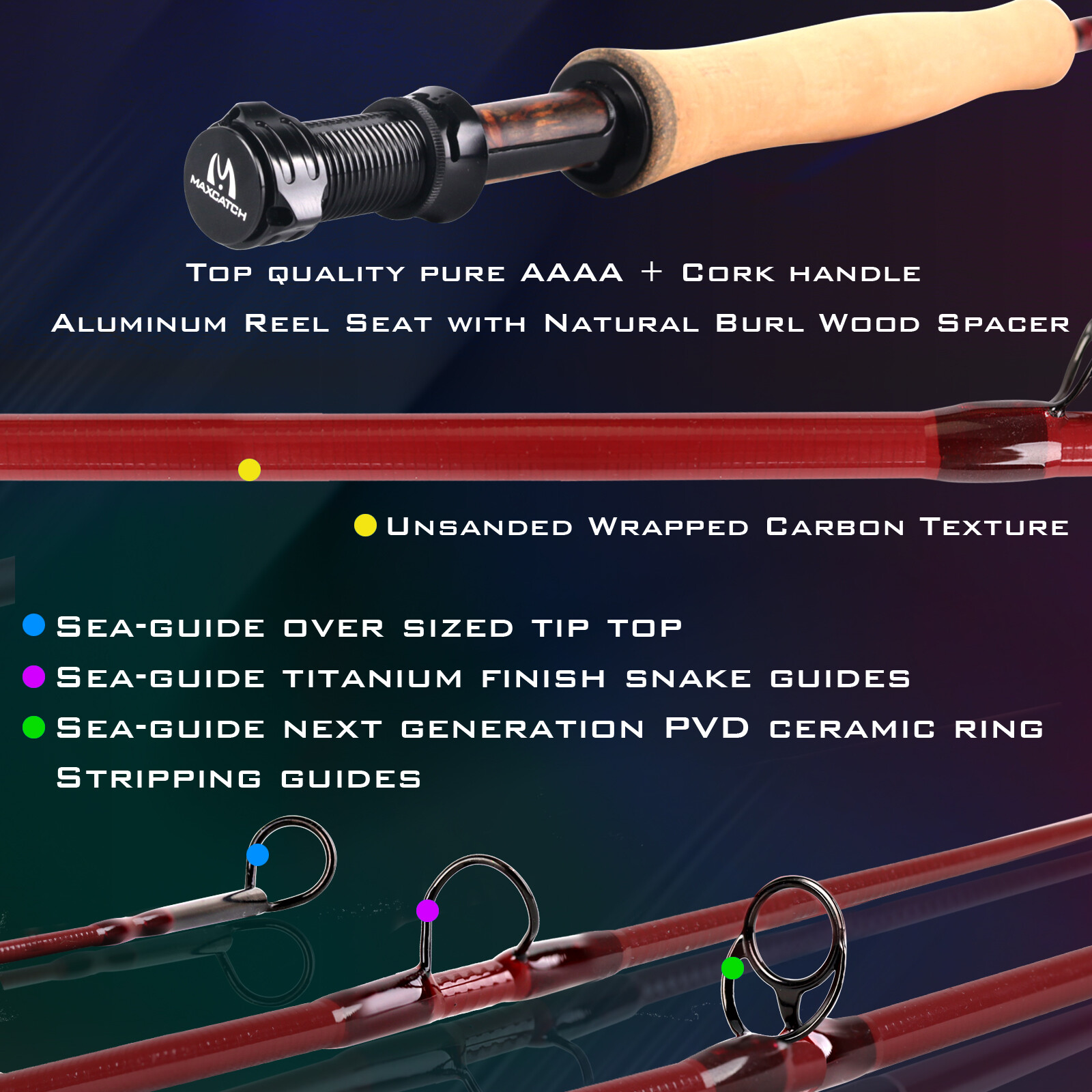 Maxcatch PARACHUTE 5/6/8WT 9FT 40T IM12 Carbon Fly Fishing Rod Fast Action