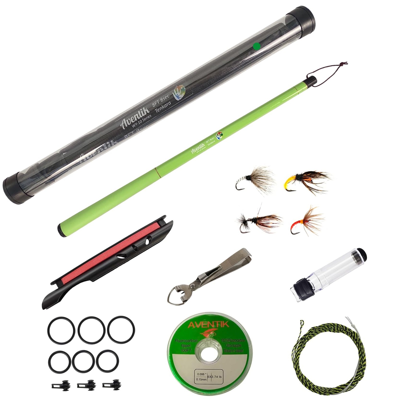 Aventik FreshStart Tenkara Fly Fishing Rod Combo (Green, 8FT)