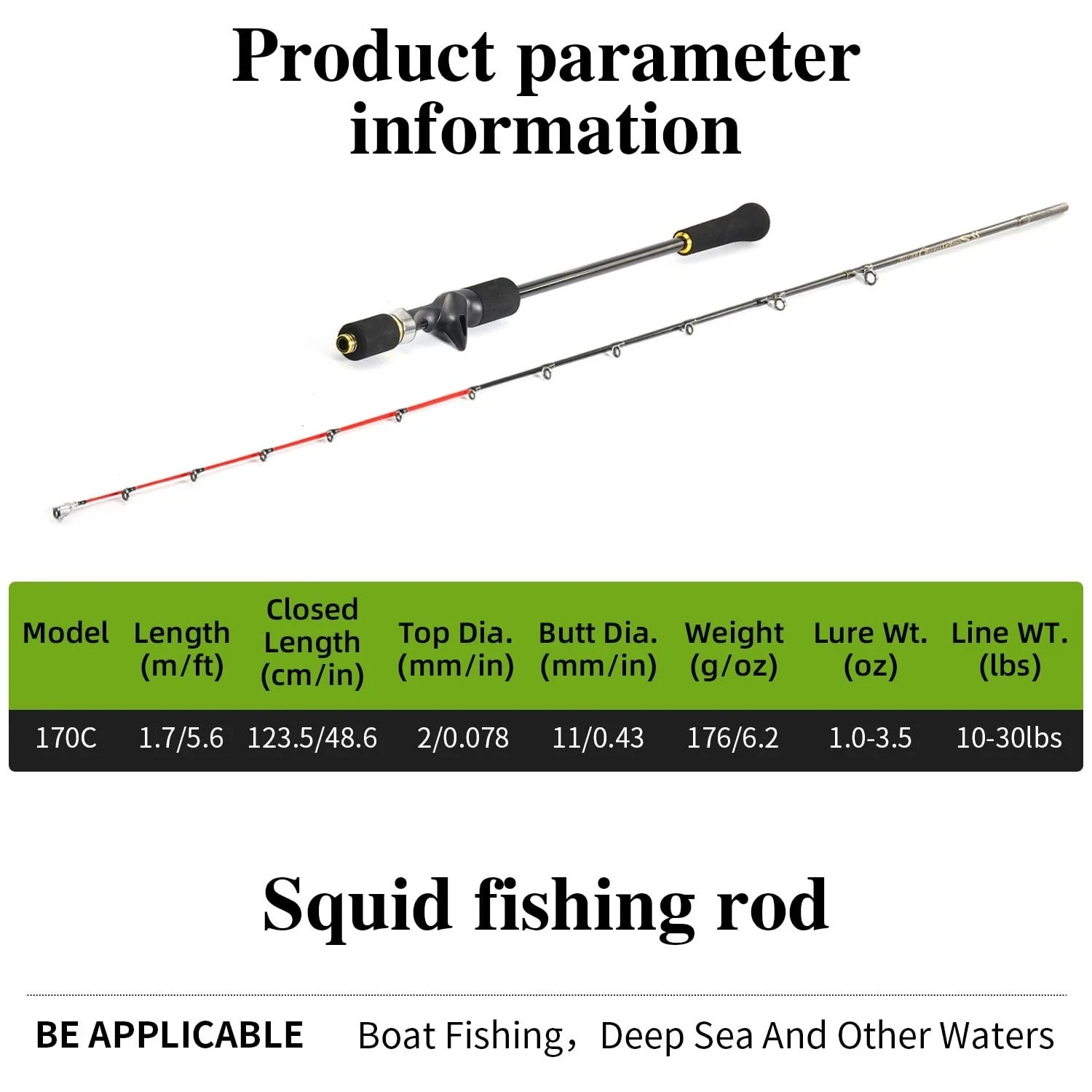 Slow Pitch Jigging Rod, 40 Ton Carbon 1.7m/5.6ft, 1.7m/5.6ft